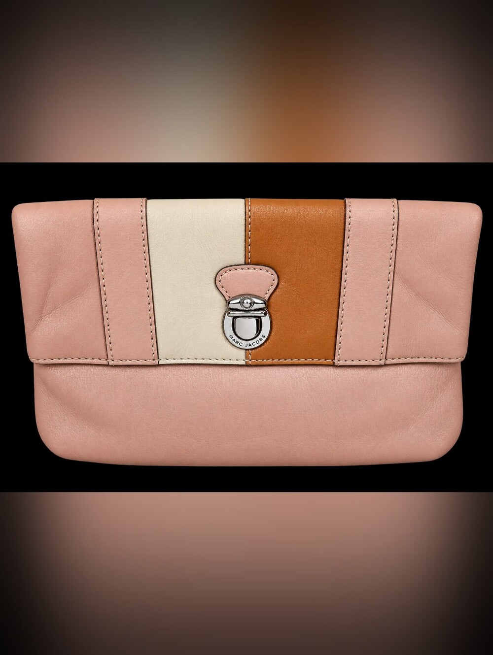 Vintage Marc Jacobs Inspired Beige and Tan Leather Clutch Wristlet